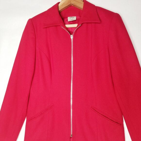 Hillard and Hansen Women's 100% Wool RED Blazer Zip up Size 8 Jacket Shacket - Picture 2 of 8